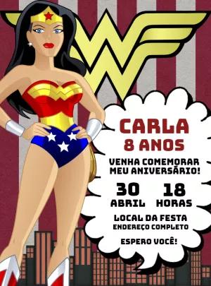 Convite de Aniversário Mulher Maravilha para Editar Online