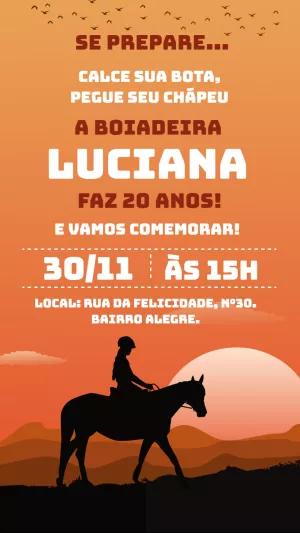 Convite de Aniversário Boiadeira Country para Editar Online