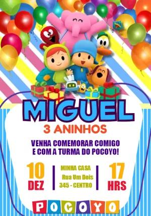 Convite de Aniversário do Pocoyo e sua Turma para Editar