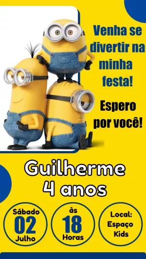 Convite de Aniversário Minions para Editar Online e Imprimir