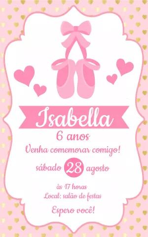 Convite de Aniversário Bailarina Delicada para Editar Online