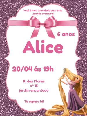 Convite Aniversário Enrolados com Rapunzel para Editar Online