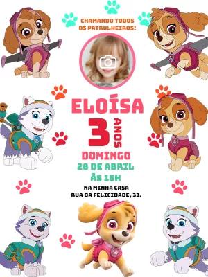 Convite Aniversário Patrulha Canina com Foto para Editar Online