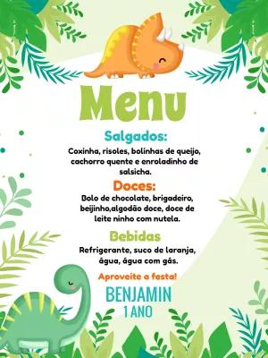 Menu de Aniversário Dinossauros Editável para Imprimir