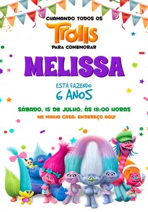 Convite de Aniversário Trolls com Personagens para Editar Online