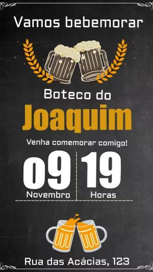 Convite de Aniversário Boteco com Cerveja para Editar Online
