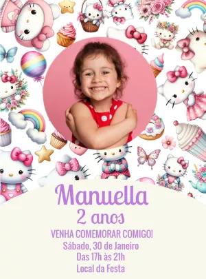 Convite de Aniversário Hello Kitty com Foto para Editar Online