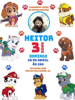 Convite Aniversário Patrulha Canina com Foto para Editar Online