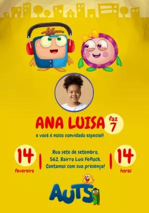 Convite Aniversário Auts com Foto para Editar Online