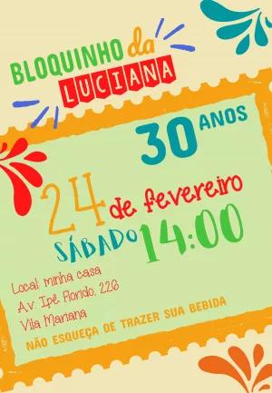 Convite Aniversário Bloquinho de Carnaval para Editar Online
