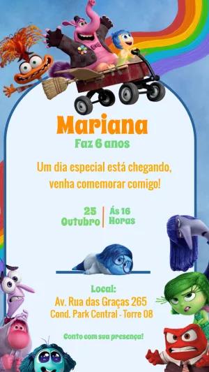 Convite de Aniversário Divertida Mente 2 com Personagens para Editar