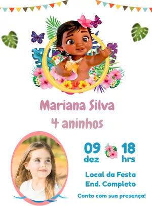 Convite de Aniversário Moana Baby com Foto para Editar Online