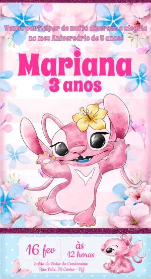 Convite de Aniversário Angel Stitch Rosa para Editar Online