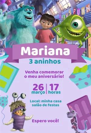 Convite Aniversário Monstros S.A. com Personagens para Editar