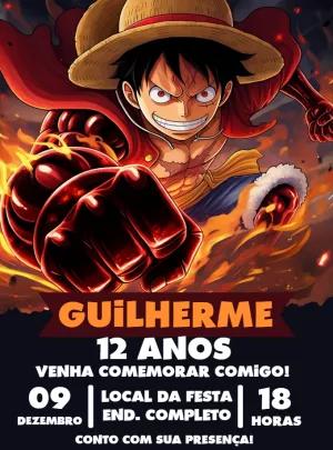 Convite de Aniversário One Piece Luffy para Editar Online