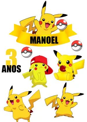 Topo de Bolo Pikachu Pokémon para Aniversário Editável Online