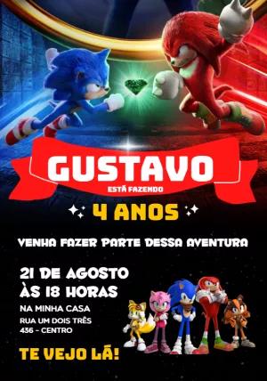 Convite de Aniversário Sonic com Personagens para Editar Online