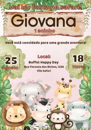 Convite de Aniversário Safari Aquarela para Editar Online