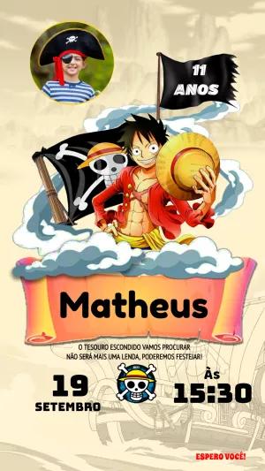 Convite Aniversário One Piece com Foto para Editar Online