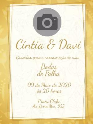 Convite Bodas de Palha com Foto para Editar Online