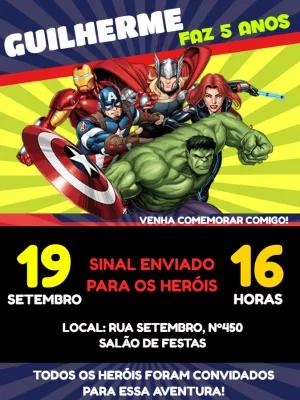 Convite Aniversário Vingadores com Heróis para Editar Online