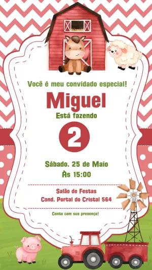 Convite Aniversário Fazendinha Aquarela para Editar Online
