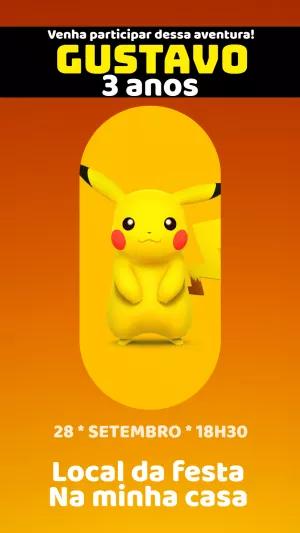 Convite de Aniversário Pokémon Pikachu para Editar Online