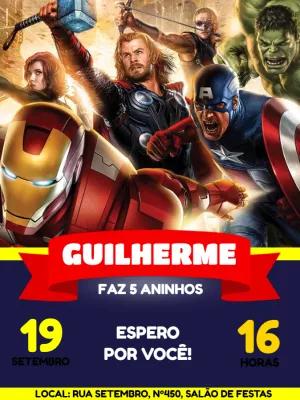 Convite de Aniversário Vingadores com Heróis para Editar Online