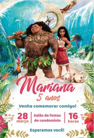 Convite de Aniversário Moana com Personagens para Editar Online