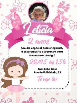 Convite Aniversário Bailarina com Foto para Editar Online
