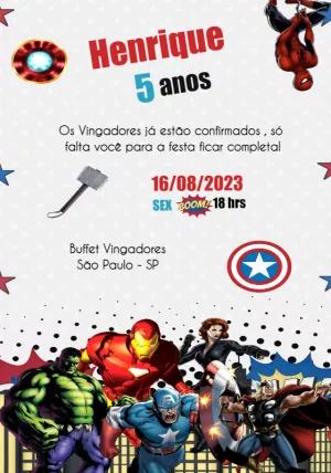 Convite de Aniversário Vingadores com Heróis para Editar Online