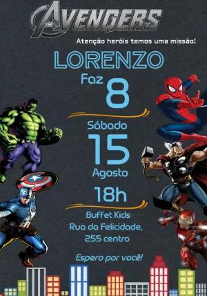 Convite Aniversário Vingadores com Super-Heróis para Editar Online