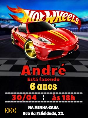 Convite de Aniversário HotWheels com Carros para Editar Online
