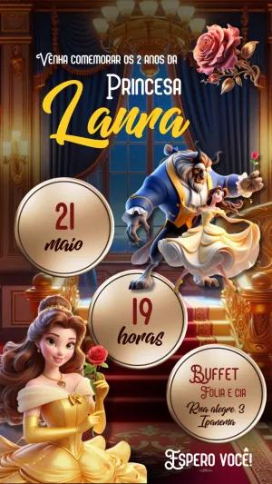 Convite Aniversário A Bela e a Fera para Editar Online