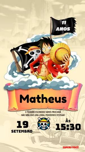 Convite de Aniversário One Piece com Personagens para Editar