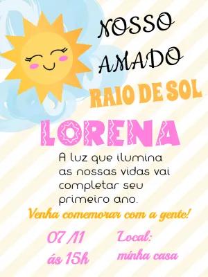 Convite Aniversário Raio de Sol para Editar Online e Imprimir