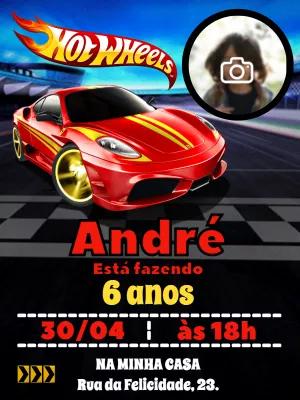 Convite de Aniversário Hot Wheels com Foto para Editar Online