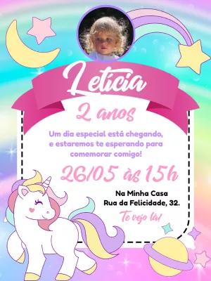 Convite de Aniversário Unicórnio com Foto para Editar Online