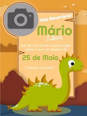Convite Aniversário Dinossauro com Foto para Editar Online