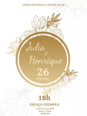 Convite de Casamento Floral Dourado para Editar Online