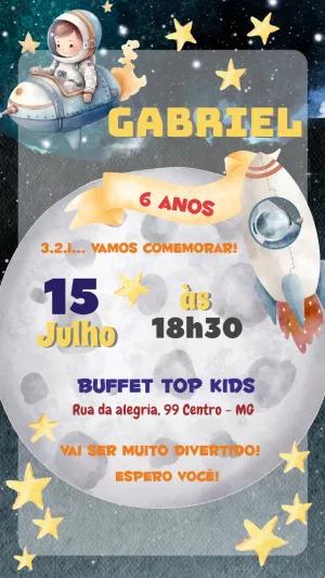 Convite de Aniversário Astronauta no Espaço para Editar Online