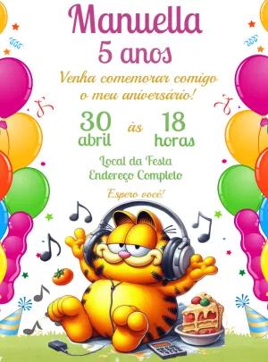 Convite de Aniversário Garfield para Editar Online