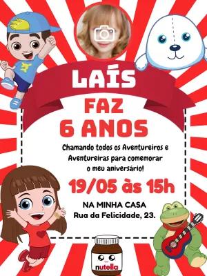 Convite Aniversário Aventureira Vermelha com Foto para Editar