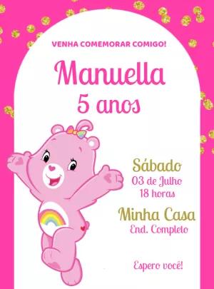 Convite Aniversário Ursinhos Carinhosos Rosa para Editar Online