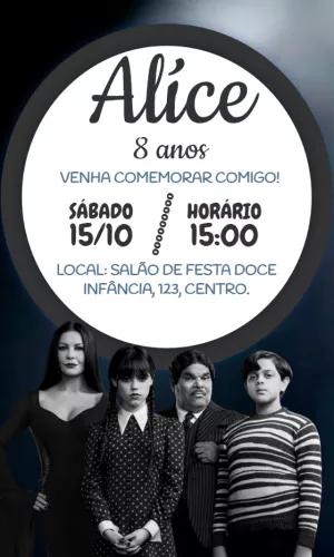 Convite Aniversário Wandinha Addams com a Família para Editar
