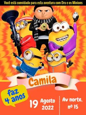 Convite de Aniversário Minions para Editar Online