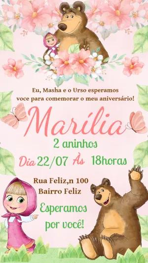 Convite de Aniversário Marsha e o Urso para Editar Online