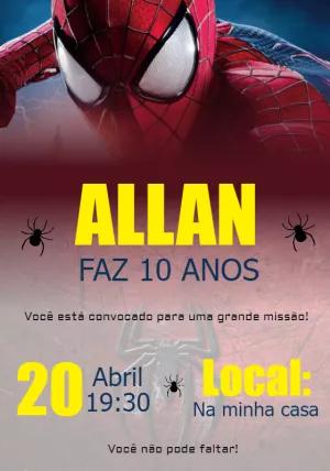 Convite Aniversário Homem Aranha para Editar Online