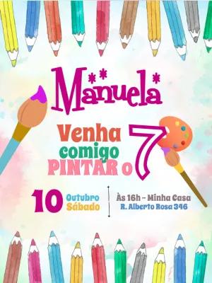 Convite Aniversário Pintando o 7 Editável Online