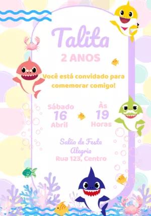 Convite Aniversário Baby Shark Menina para Editar Online